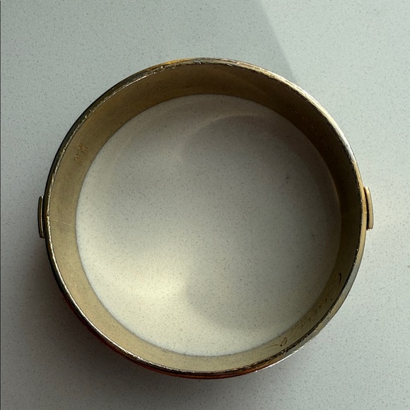 Coach Gold-Tone Burgundy and Cream Signature C Enamel Bangle Bracelet - Picture 3 of 4